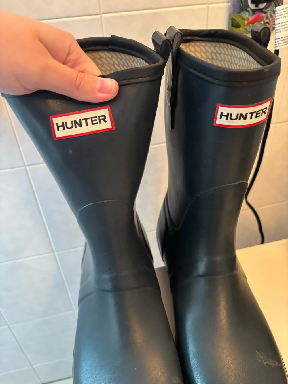 Hunter Navy Matte Tall Rain Boots with Logo